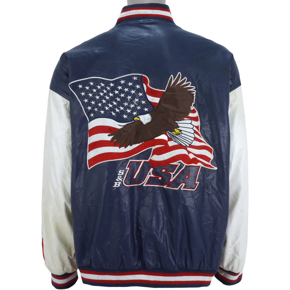 Vintage - USA, Flag & Eagle Wool Faux Leather Jacket 1990s XX-Large Vintage Retro