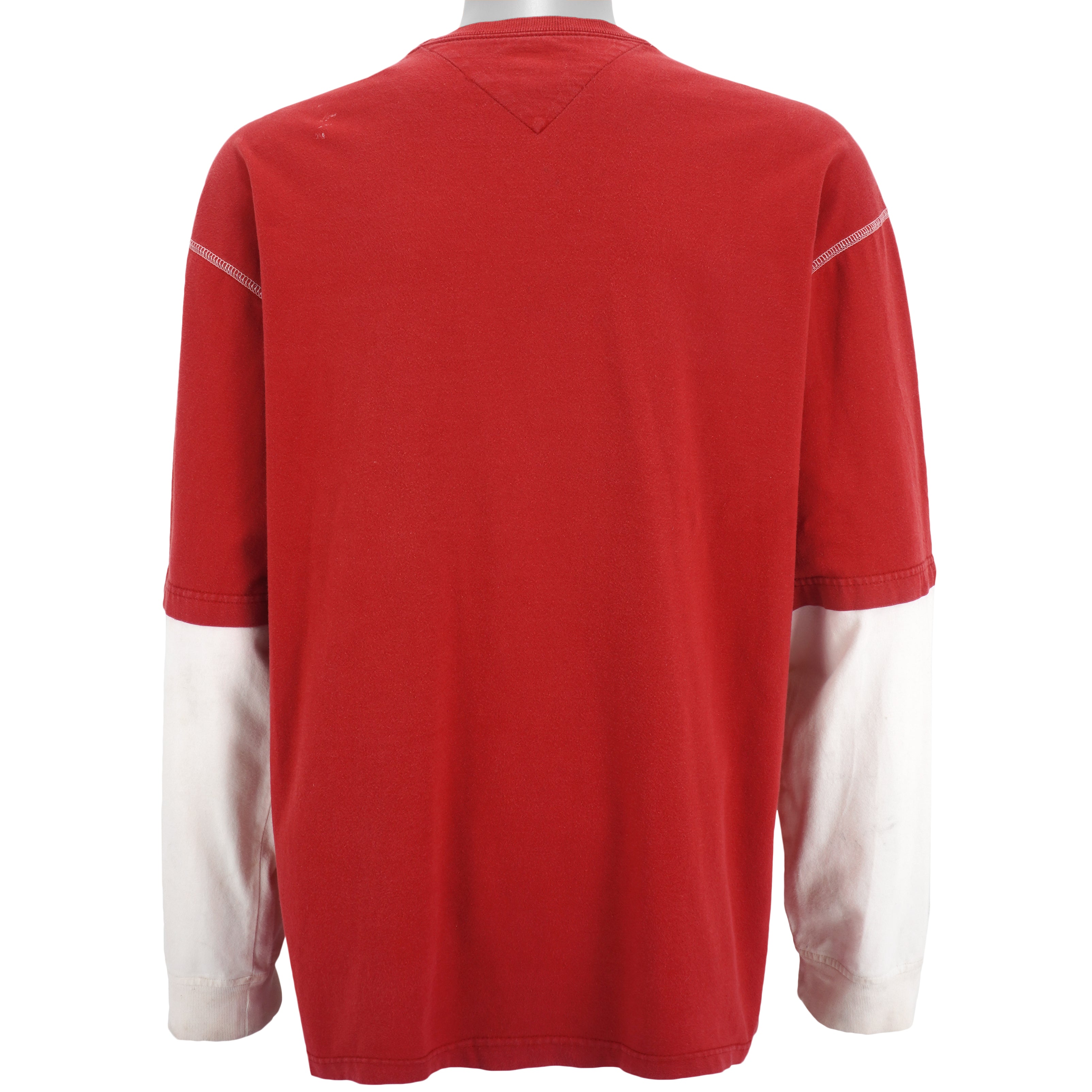 Tommy Hilfiger - Red & White Crew Neck Sweatshirt 1990s X-Large Vintage Retro