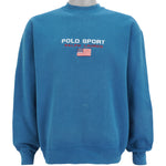 Ralph Lauren (Polo Sport) - Blue Spell-Out Embroidered Sweatshirt 1990s Large