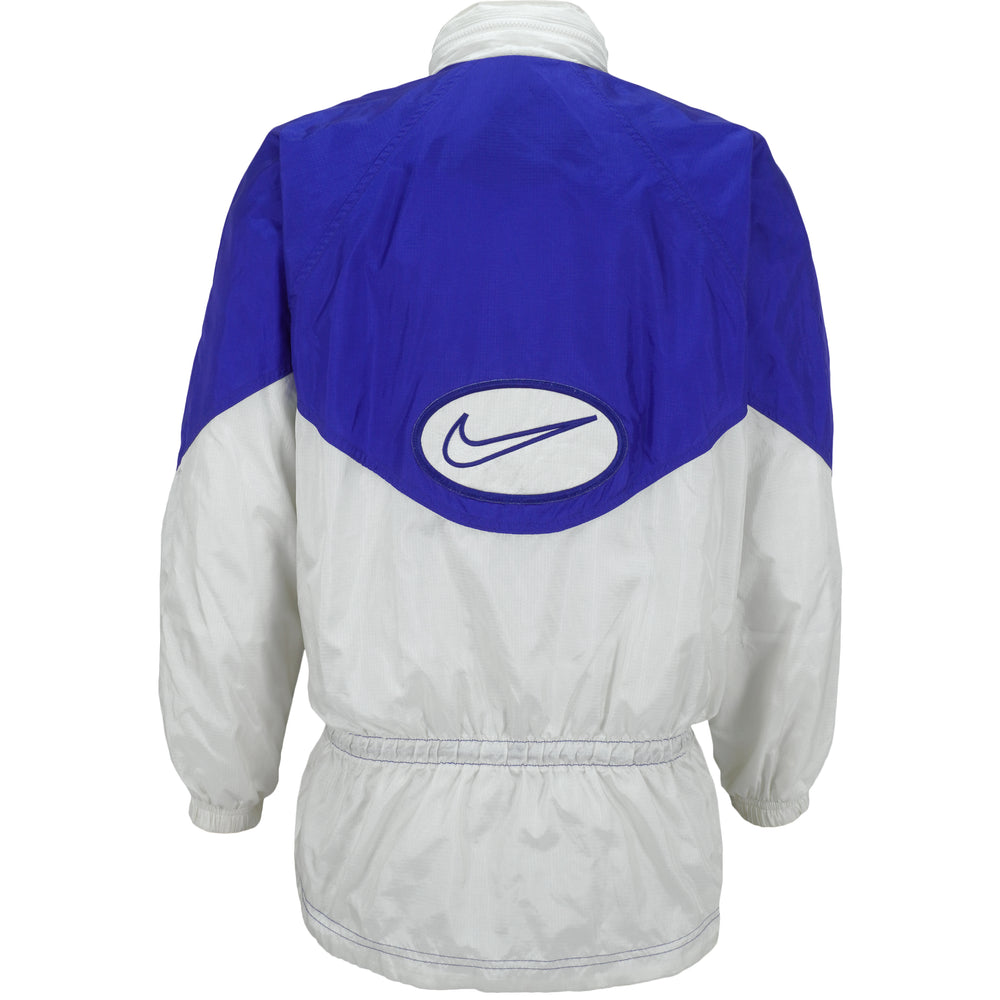 Nike - Blue & White Big Logo Windbreaker 1990s Medium Vintage Retro