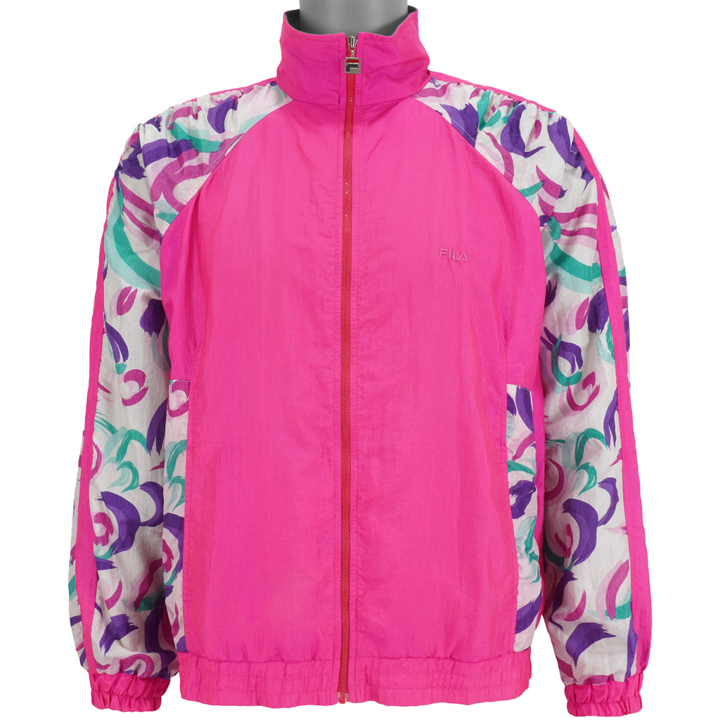 Fila - Pink Patterned Windbreaker 1990s Large Vintage Retro