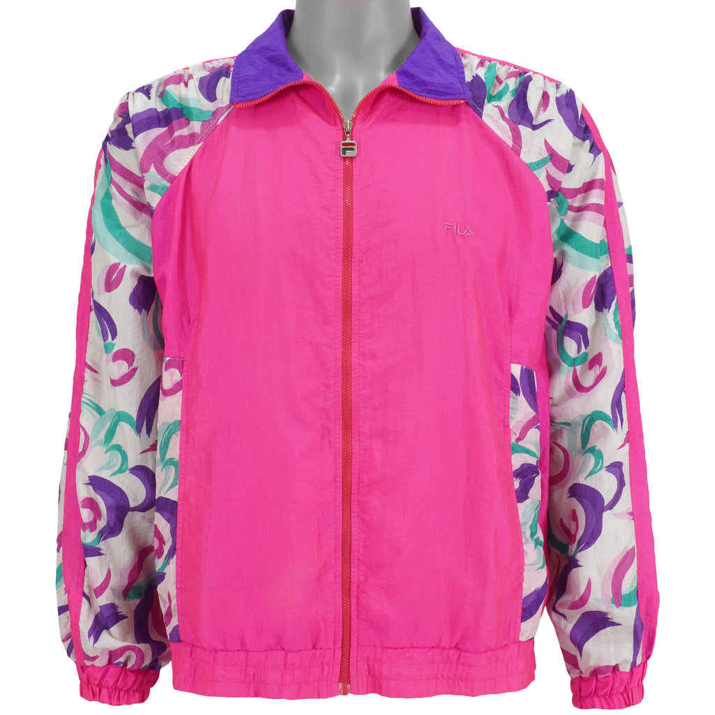 Fila - Pink Patterned Windbreaker 1990s Large Vintage Retro