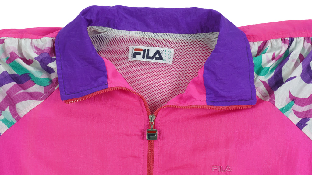 Fila - Pink Patterned Windbreaker 1990s Large Vintage Retro