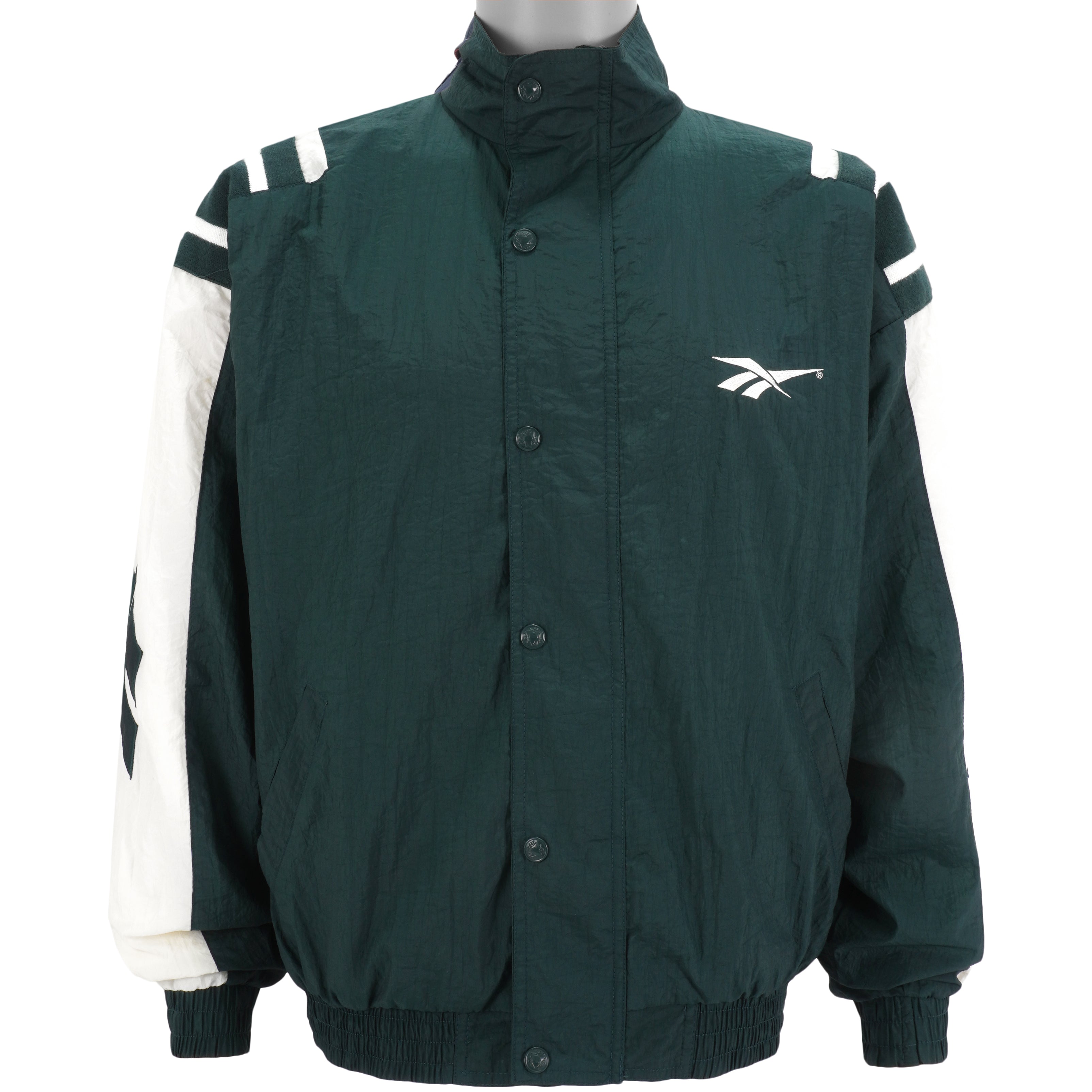Reebok - Green Zip & Button-Up Windbreaker 1990s Medium Vintage Retro