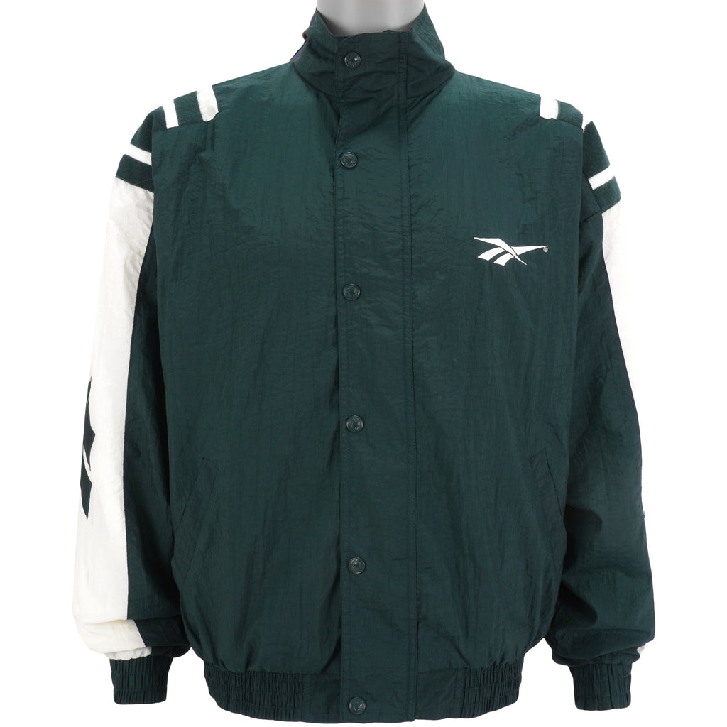 Reebok - Green Zip & Button-Up Windbreaker 1990s Medium Vintage Retro