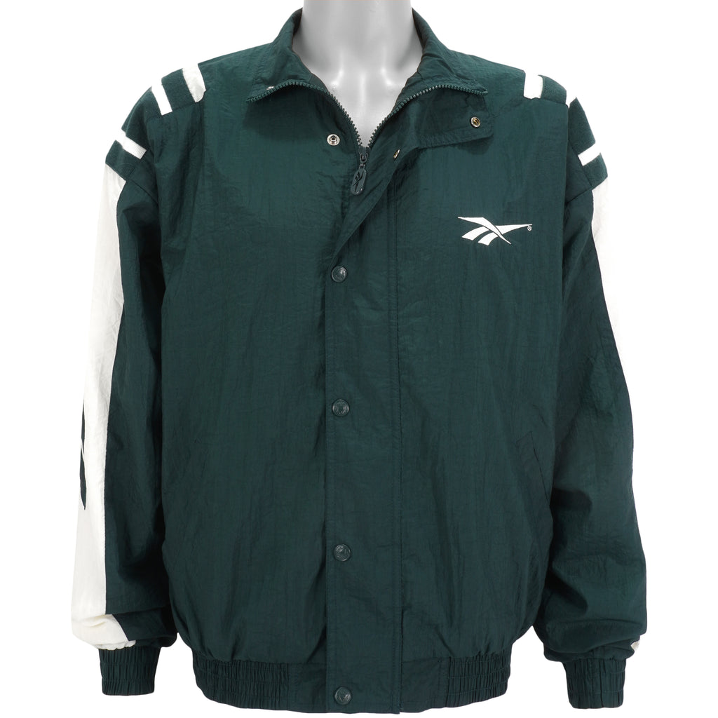 Reebok - Green Zip & Button-Up Windbreaker 1990s Medium Vintage Retro