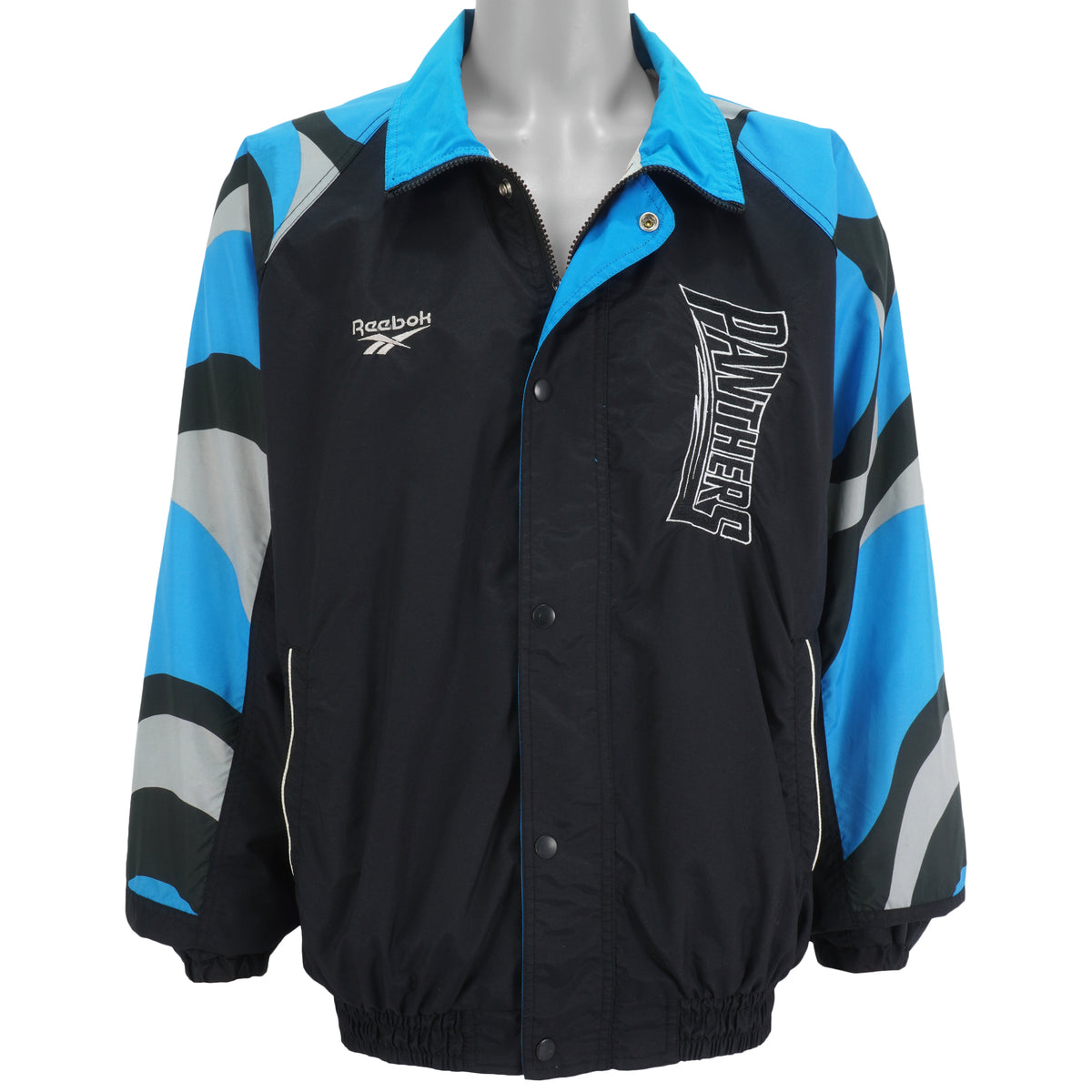 NFL (Reebok) - Carolina Panthers Zip & Button-Up Windbreaker 1990s X-Large Vintage Retro Football