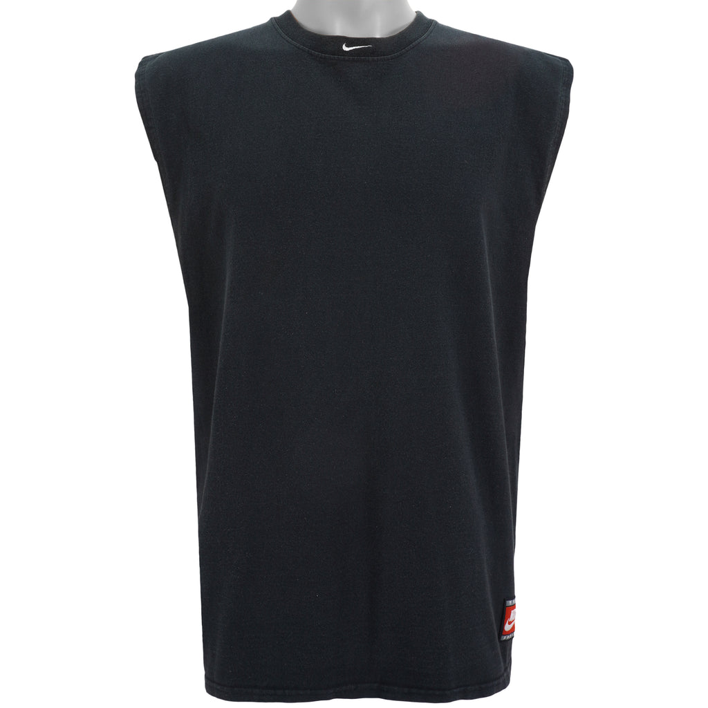 Nike - Black Embroidered Sleeveless Shirt 1990s Medium Vintage Retro