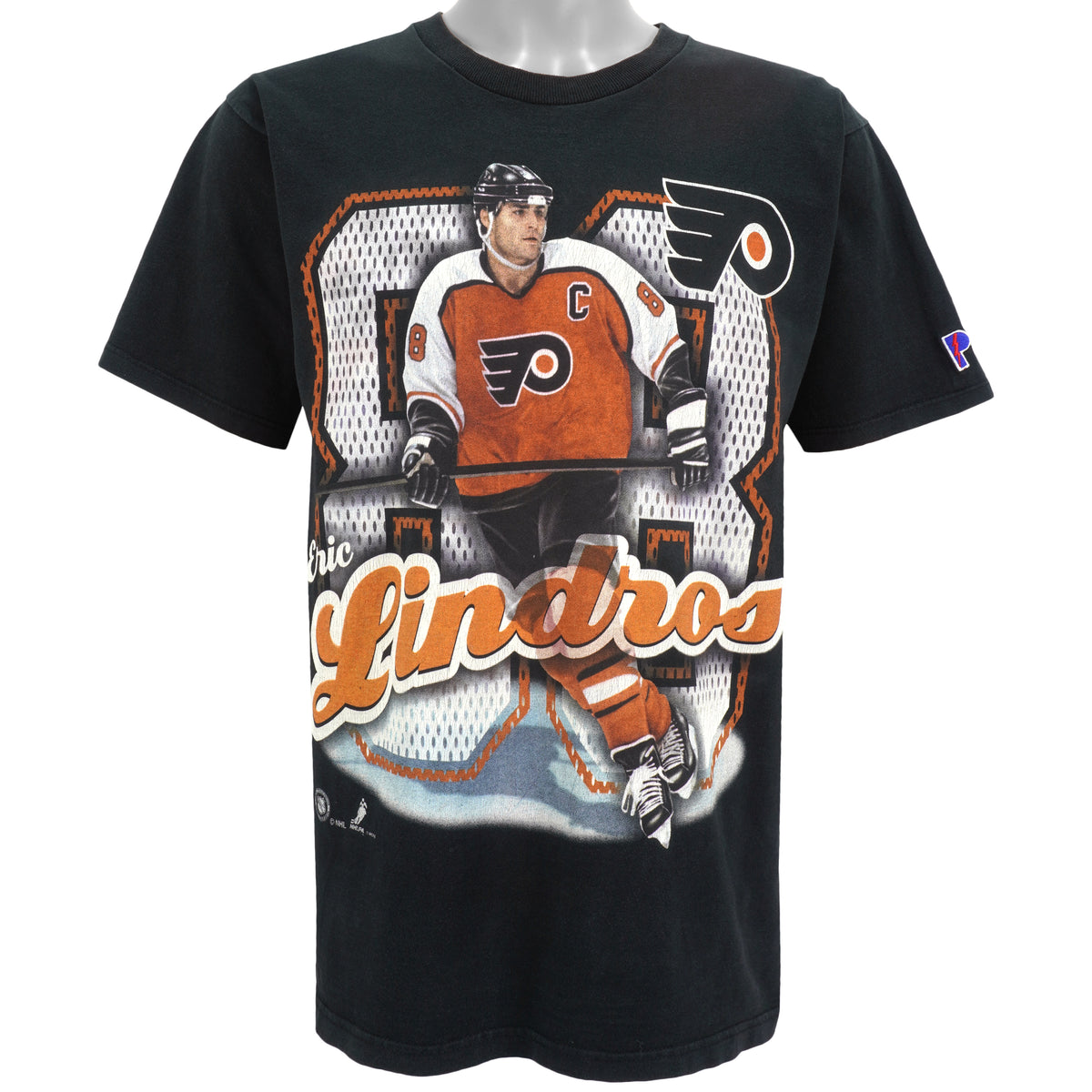 NHL - Philadelphia Flyers, Eric Lindros Spell-Out T-Shirt 1990s Large Vintage Retro Hockey