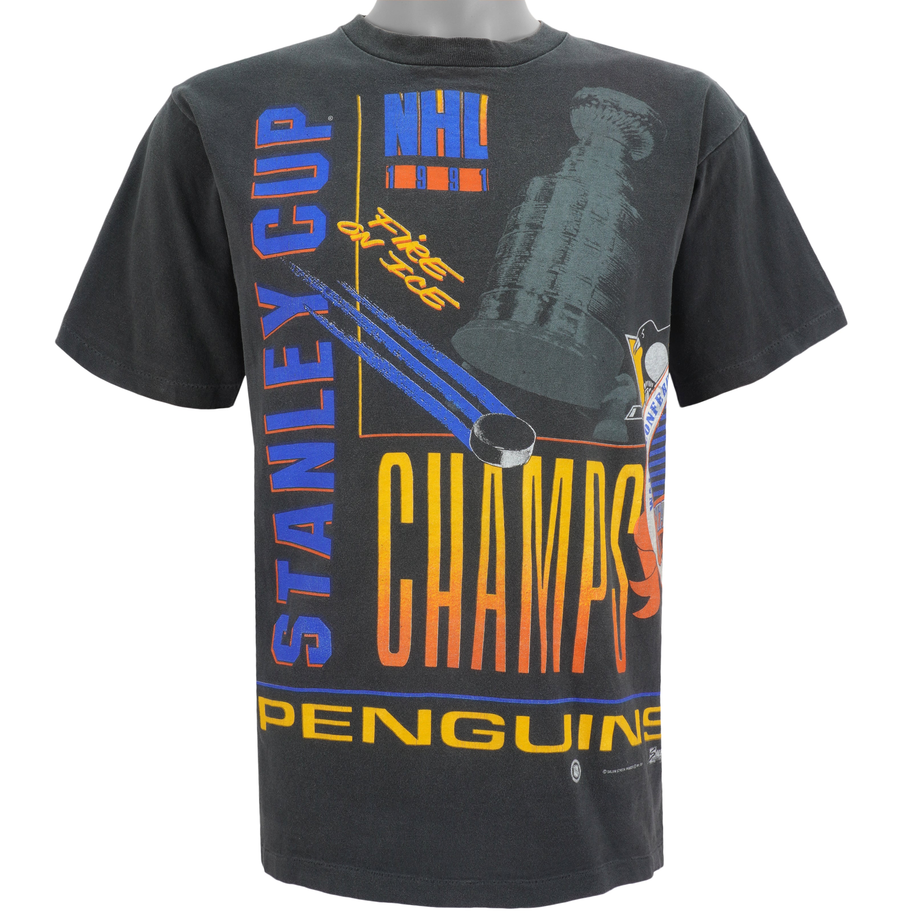 NHL (Salem) - Pittsburgh Penguins Stanley Cup Championship 2 Side T-Shirt 1991 Large Vintage Retro Hockey