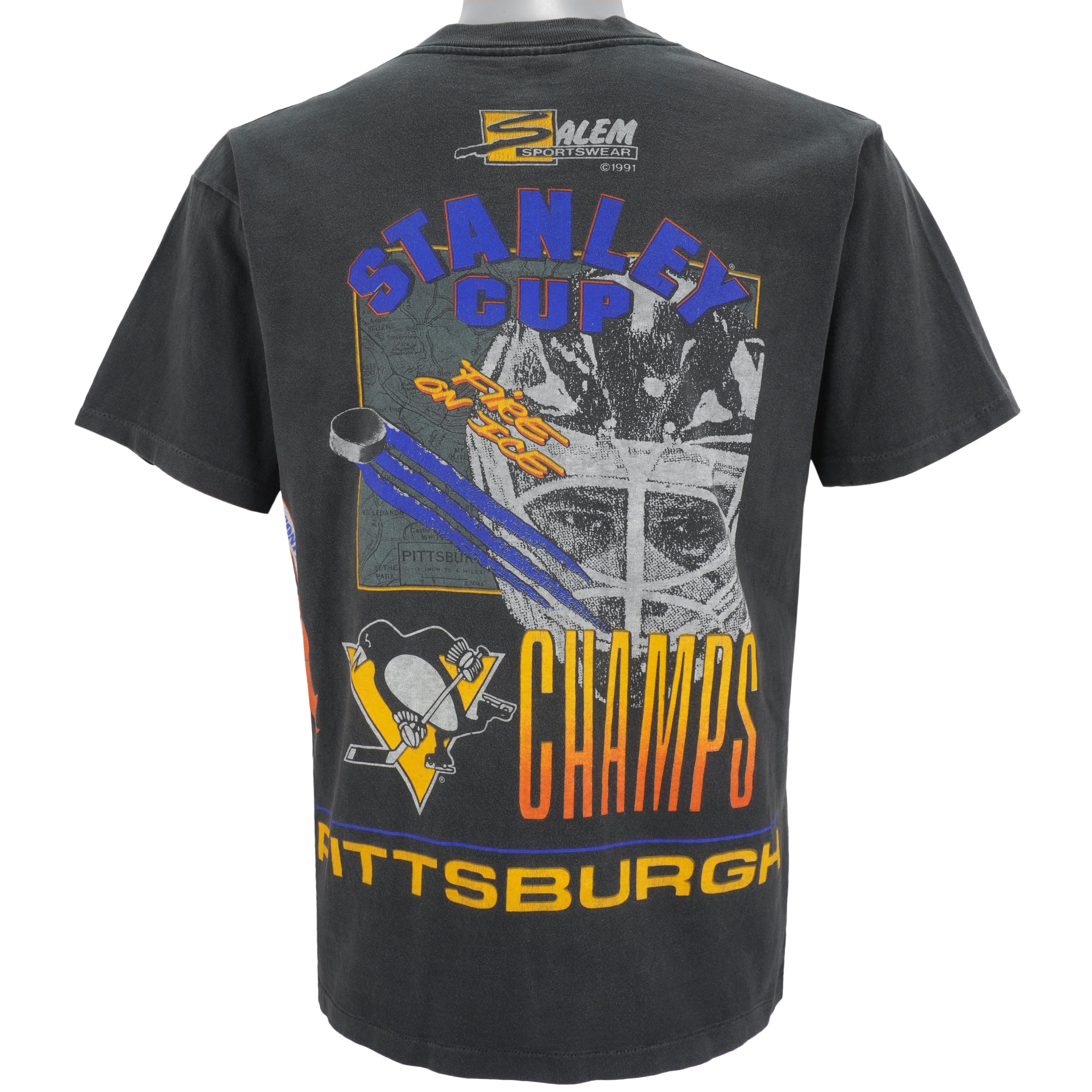 NHL (Salem) - Pittsburgh Penguins Stanley Cup Championship 2 Side T-Shirt 1991 Large Vintage Retro Hockey