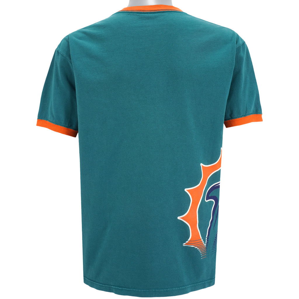 NFL (Tee Jays) - Miami Dolphins Spell-Out T-Shirt 1990s Large Vintage Retro Football