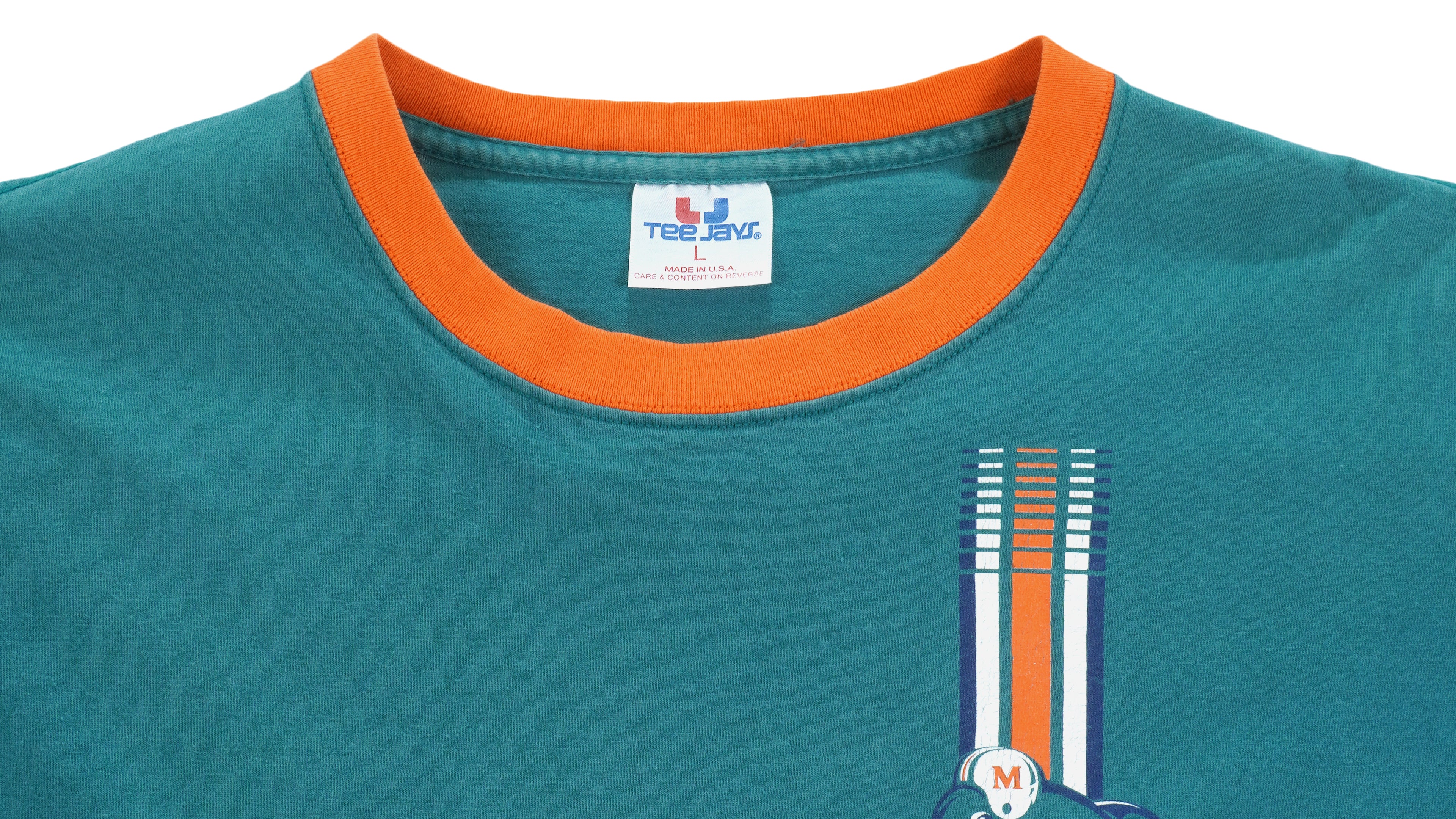 NFL (Tee Jays) - Miami Dolphins Spell-Out T-Shirt 1990s Large Vintage Retro Football