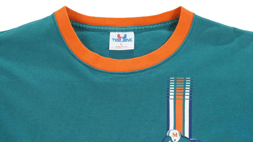 NFL (Tee Jays) - Miami Dolphins Spell-Out T-Shirt 1990s Large Vintage Retro Football