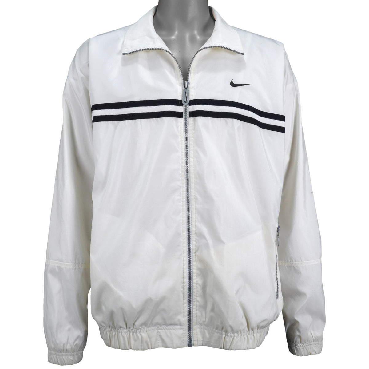Nike - White Spell-Out Zip-Up Windbreaker 1990s Large Vintage Retro