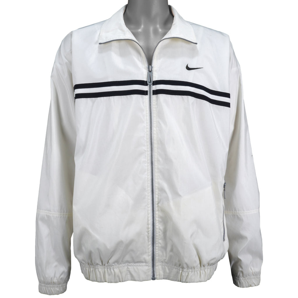 Nike - White Spell-Out Zip-Up Windbreaker 1990s Large Vintage Retro