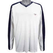 Tommy Hilfiger - White With Black Long Sleeved Shirt 1990s X-Large Vintage Retro