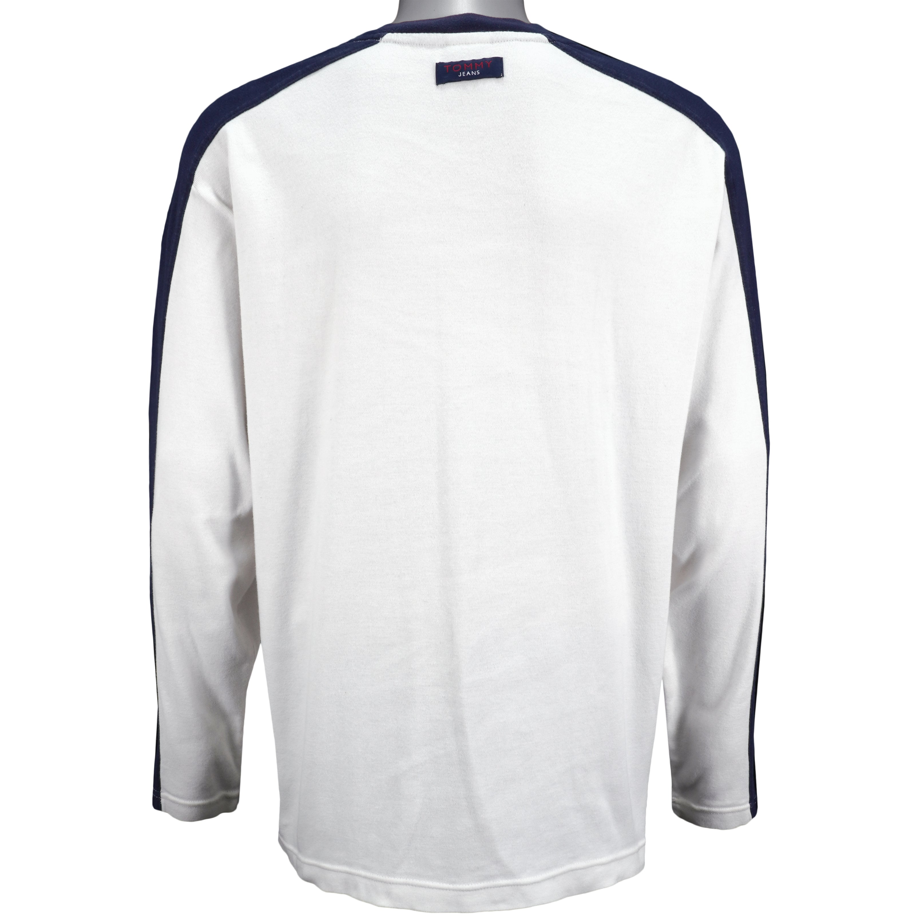 Tommy Hilfiger - White With Black Long Sleeved Shirt 1990s X-Large Vintage Retro