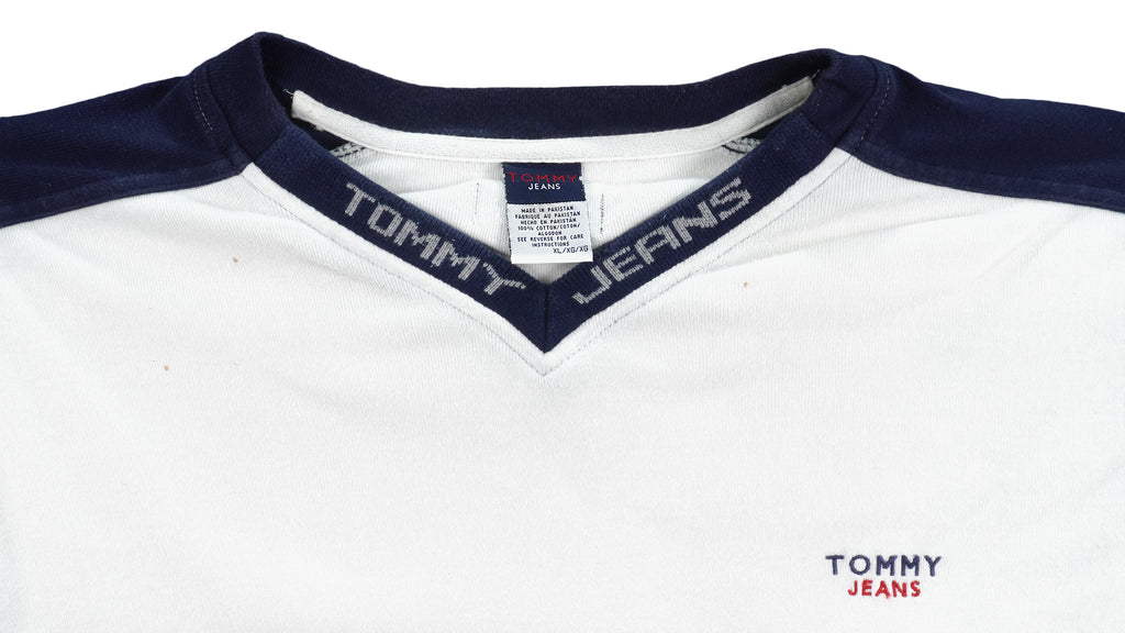 Tommy Hilfiger - White With Black Long Sleeved Shirt 1990s X-Large Vintage Retro