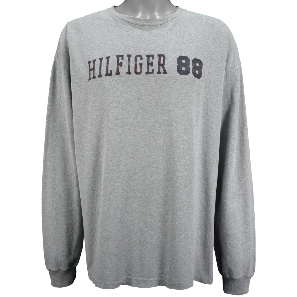 Tommy Hilfiger - Grey Spell-Out Long Sleeved Shirt 1990s XX-Large Vintage Retro