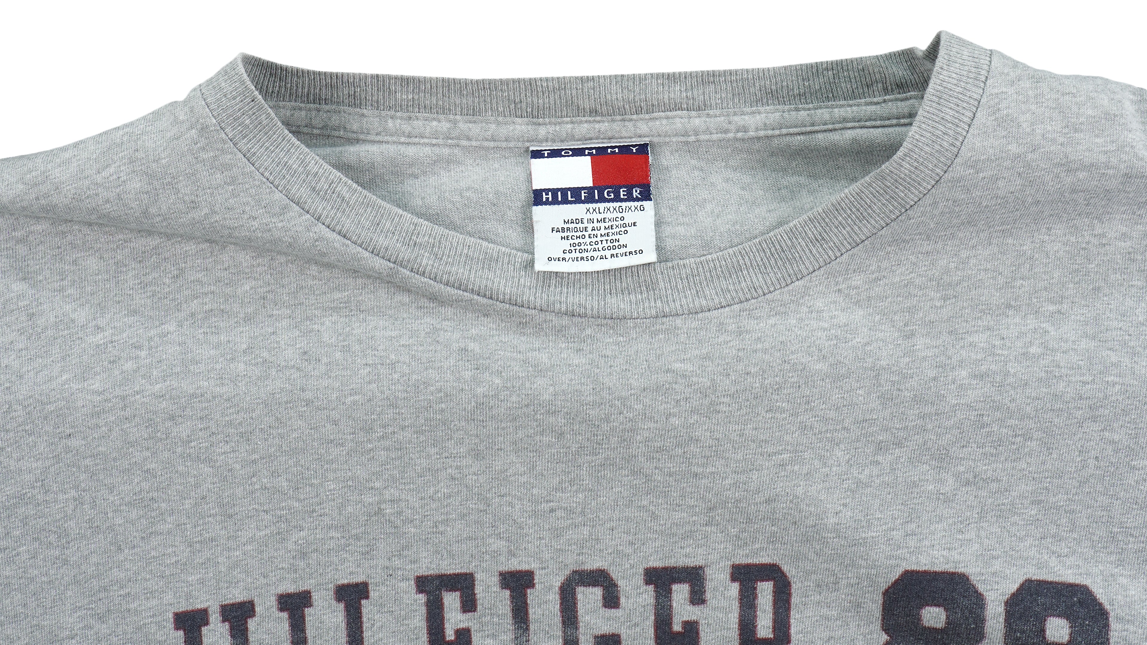 Tommy Hilfiger - Grey Spell-Out Long Sleeved Shirt 1990s XX-Large Vintage Retro