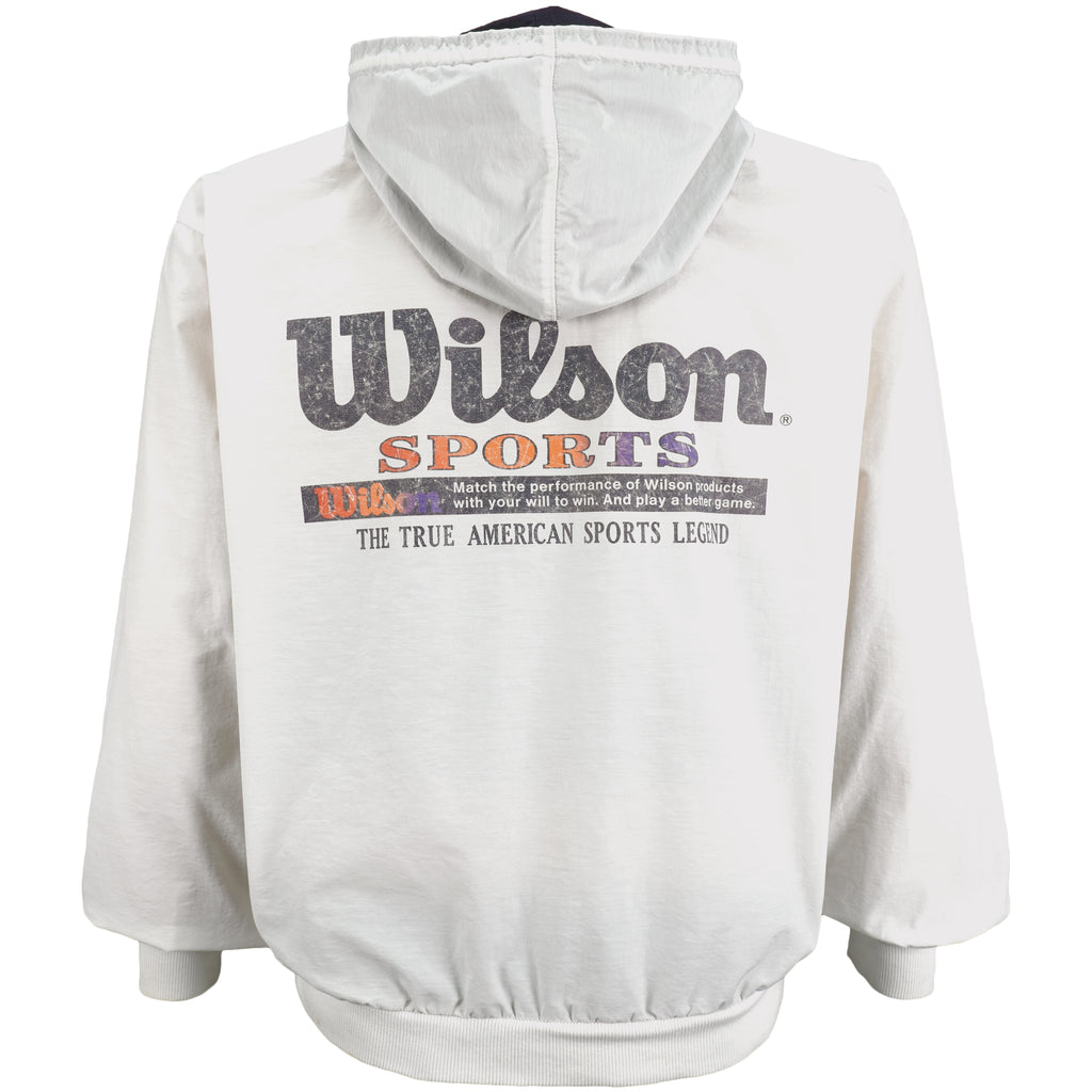 Wilson - White Big Logo Hooded Windbreaker 1990s Large Vintage Retro