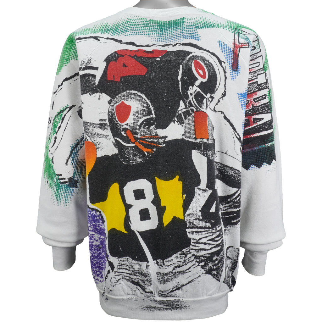 NFL - White OVP Football Crew Neck Sweatshirt 1990s X-Large Vintage Retro Football