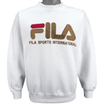 Fila - White Big Spell-Out Crew Neck Sweatshirt 1990s Large Vintage Retro