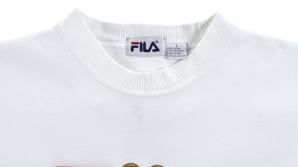 Fila - White Big Spell-Out Crew Neck Sweatshirt 1990s Large Vintage Retro