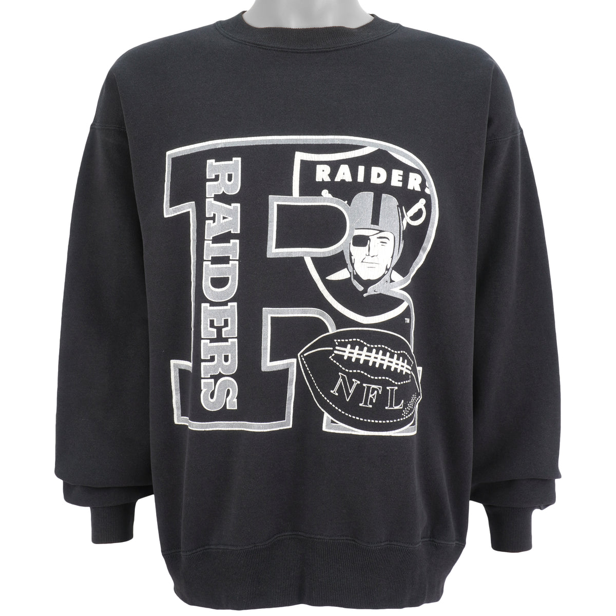 NFL (Hanes) - Oakland Raiders Big Logo Crew Neck Sweatshirt 1990s X-Large Vintage Retro Football