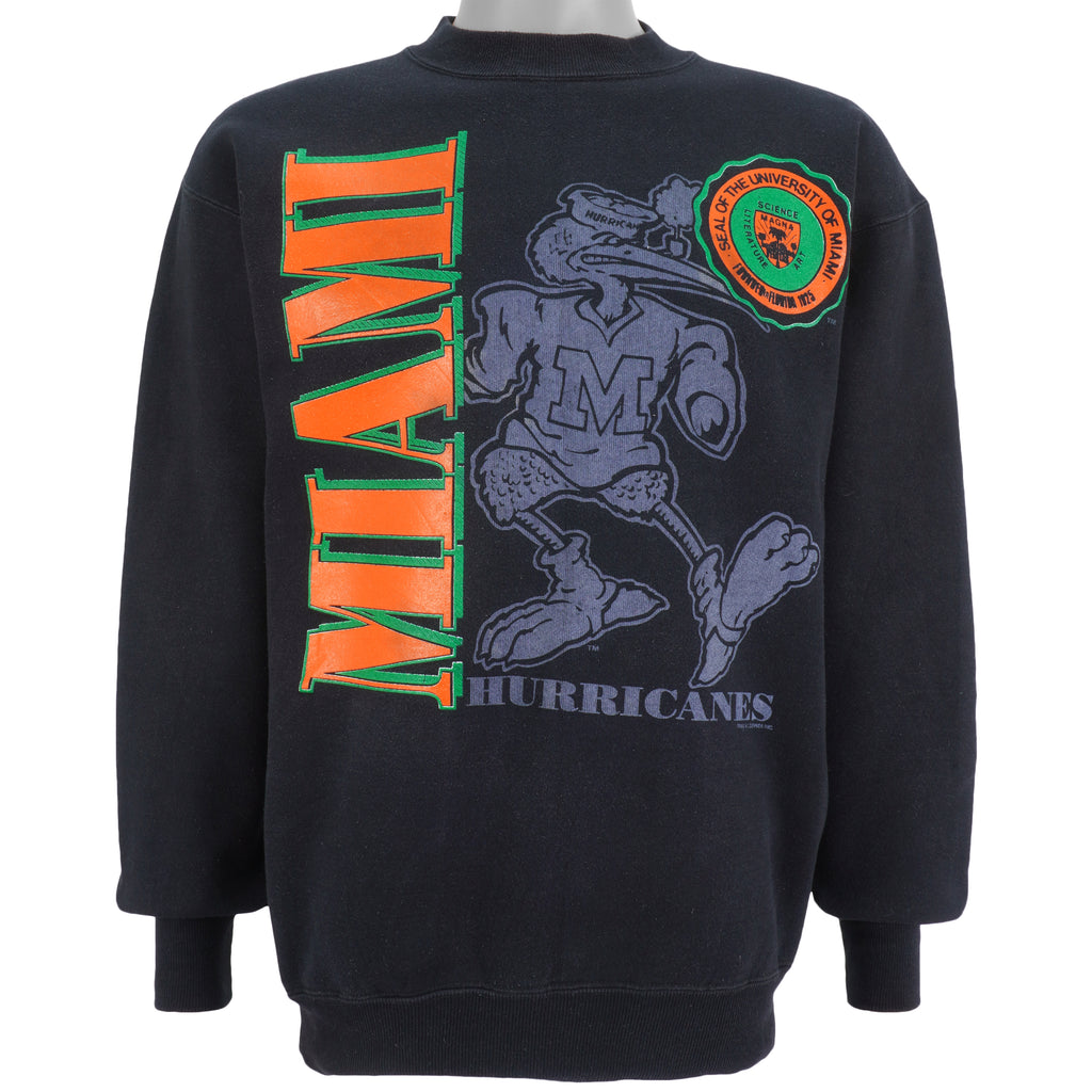 NCAA (Savvy) - Miami Hurricanes Spell-Out Crew Neck Sweatshirt 1990s Large Vintage Retro Football Colleges