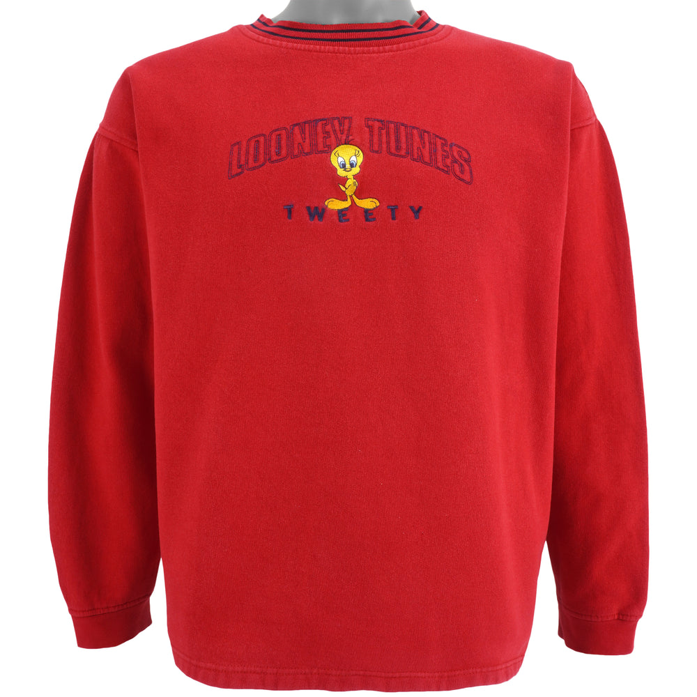 Looney Tunes - Tweety Embroidered Spell-Out Sweatshirt 1990s Large Vintage Retro