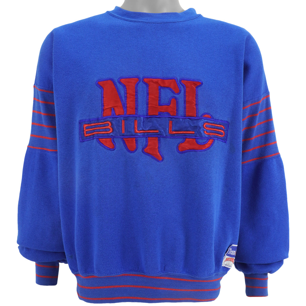 NFL (Nutmeg) - Buffalo Bills Embroidered Spell-Out Sweatshirt 1990s Large Vintage Retro Football