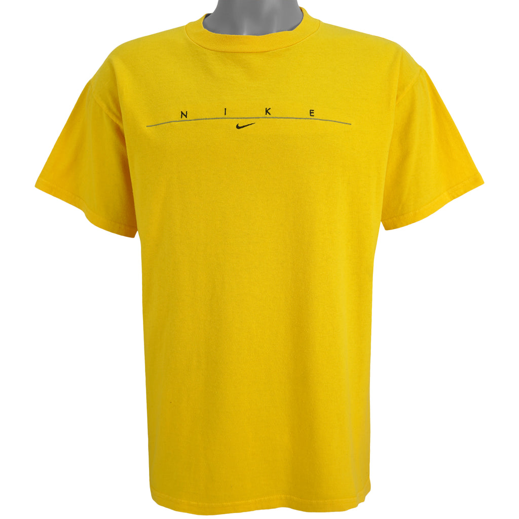 Nike - Yellow Spell-Out T-Shirt 1990s Large Vintage Retro