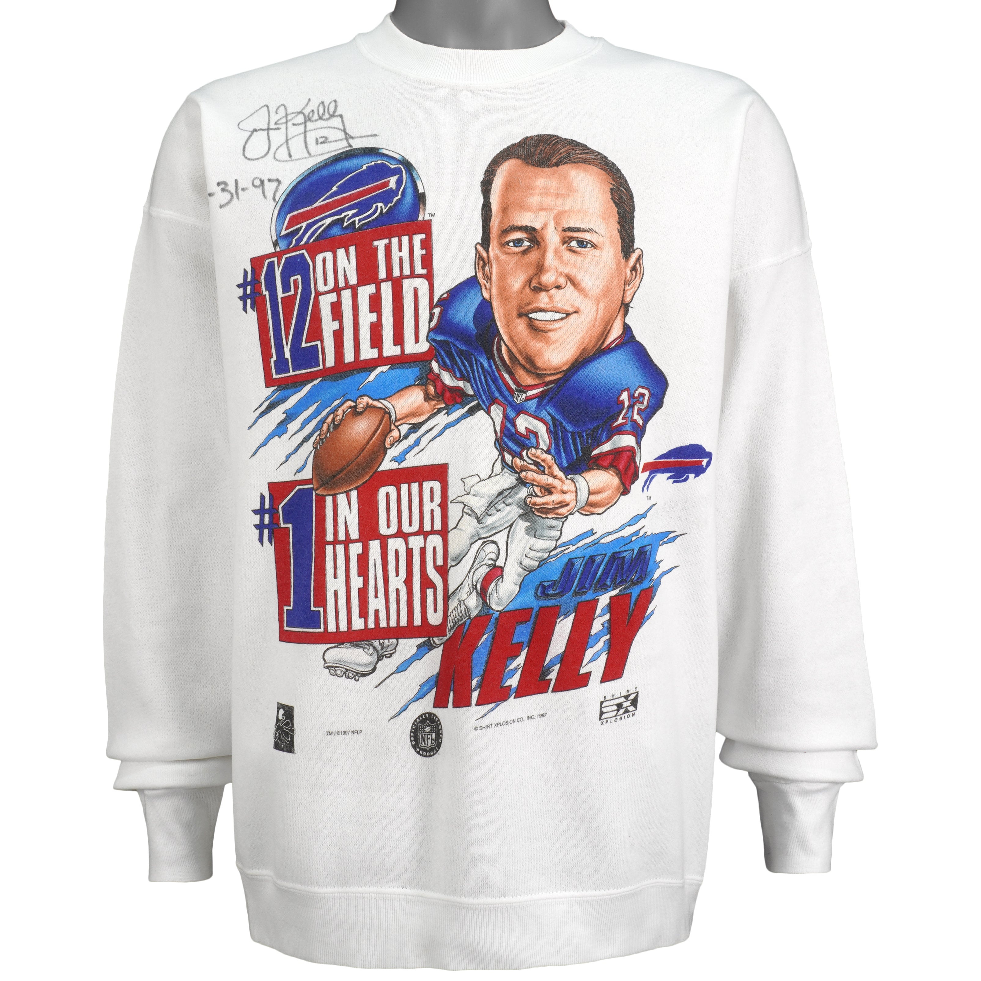 NFL - Buffalo Bills, Jim Kelly, Autographed Sweatshirt 1997 X-Large Vintage Retro Football