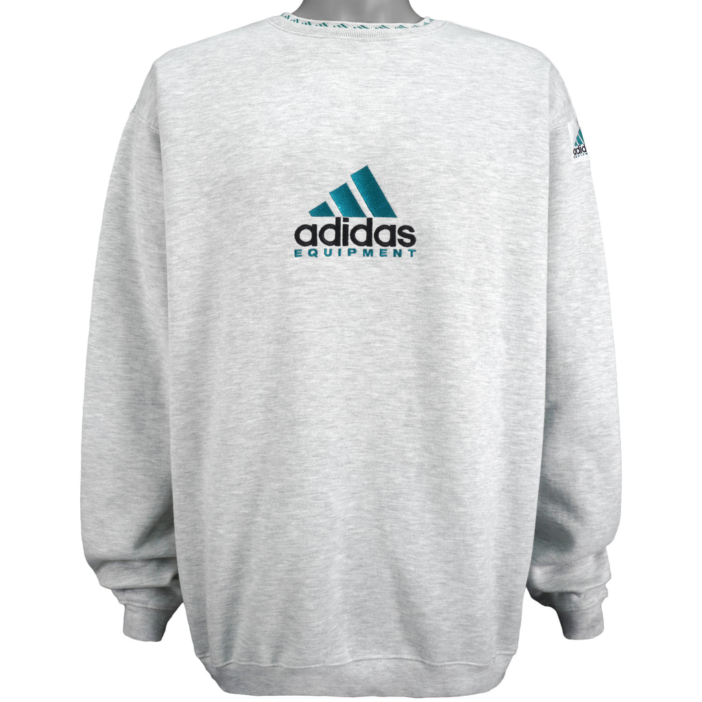 Adidas - Grey Adidas Equipment Embroidered Sweatshirt 1990s Large Vintage Retro