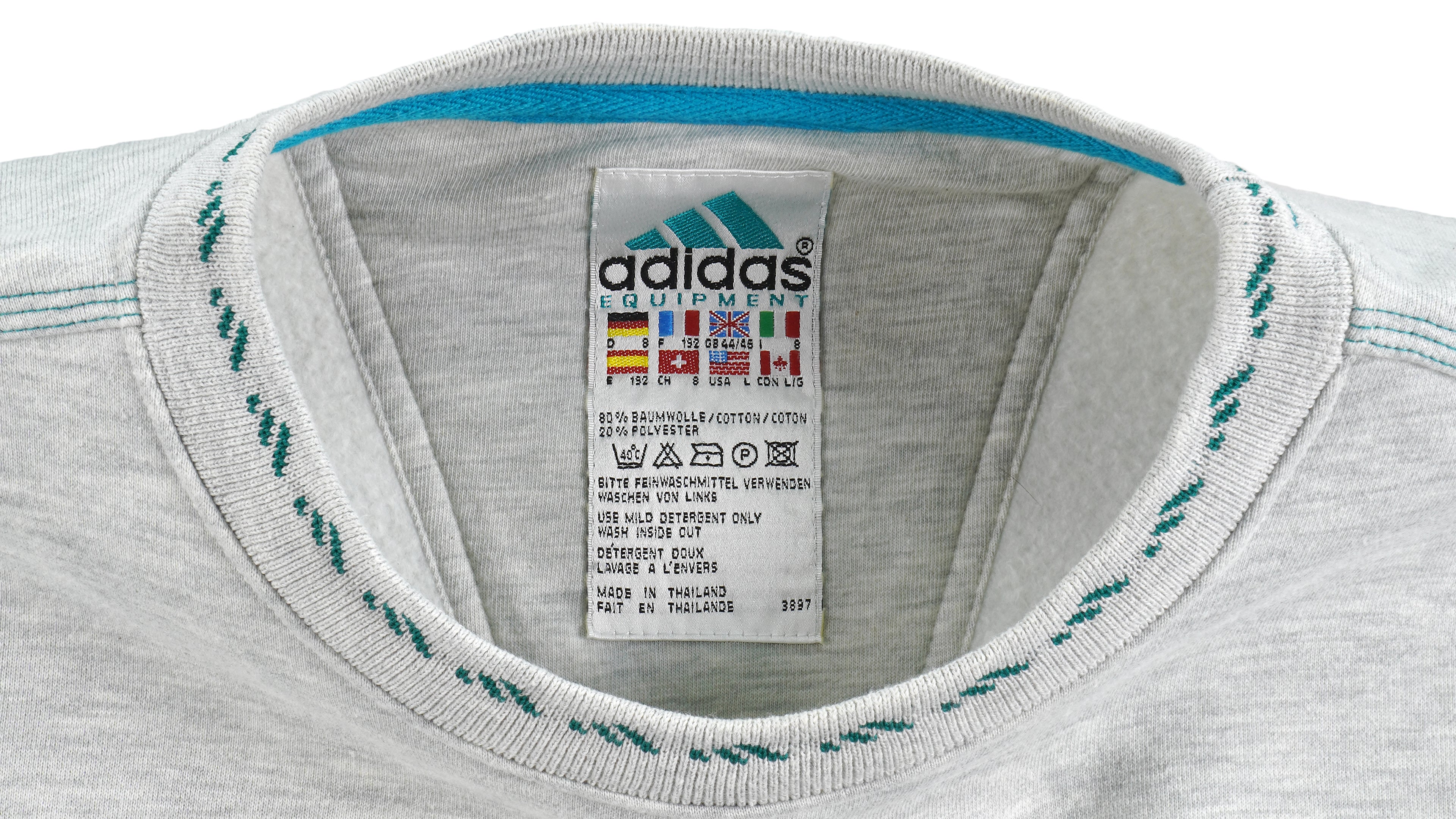 Adidas - Grey Adidas Equipment Embroidered Sweatshirt 1990s Large Vintage Retro
