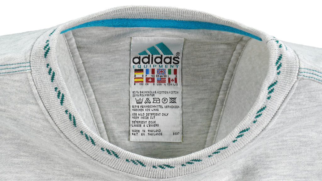 Adidas - Grey Adidas Equipment Embroidered Sweatshirt 1990s Large Vintage Retro