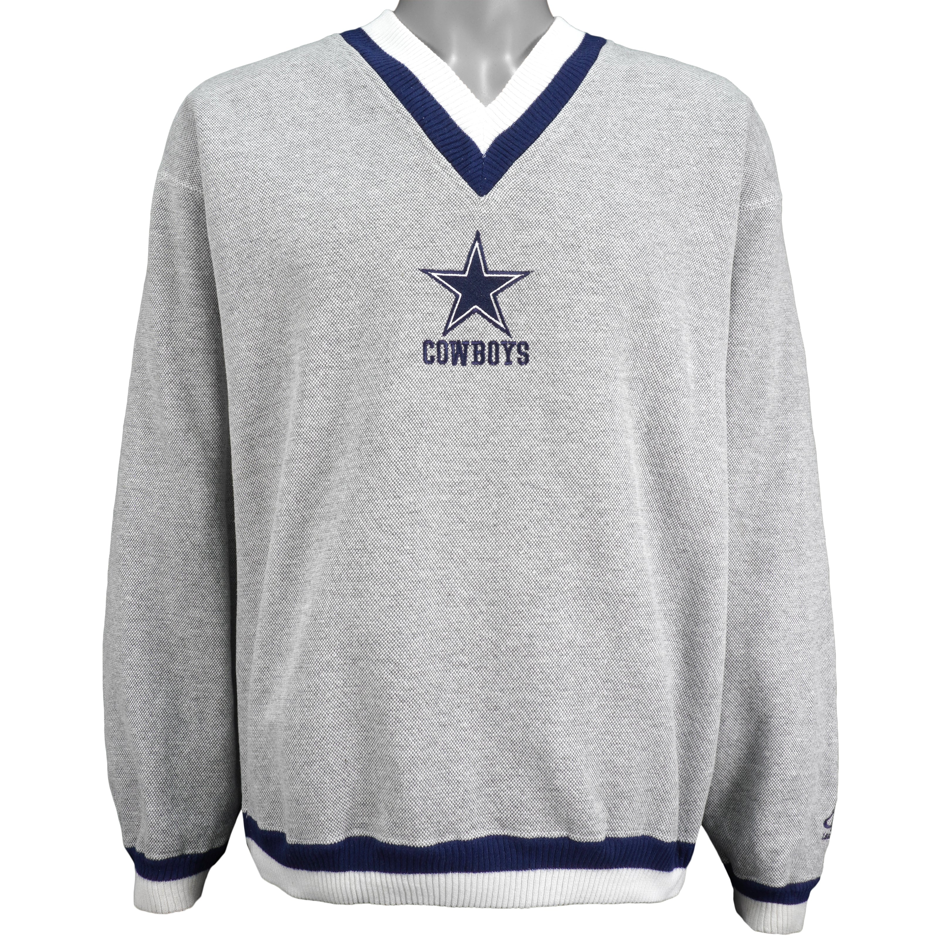 NFL (Logo Athletic) - Dallas Cowboys Embroidered V-Neck Sweatshirt 1990s Large Vintage Retro Football