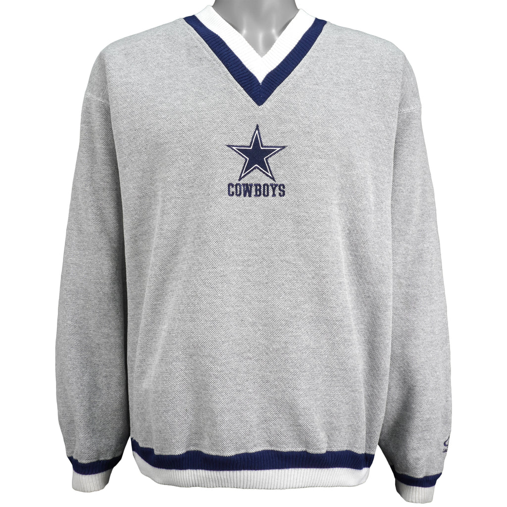 NFL (Logo Athletic) - Dallas Cowboys Embroidered V-Neck Sweatshirt 1990s Large Vintage Retro Football