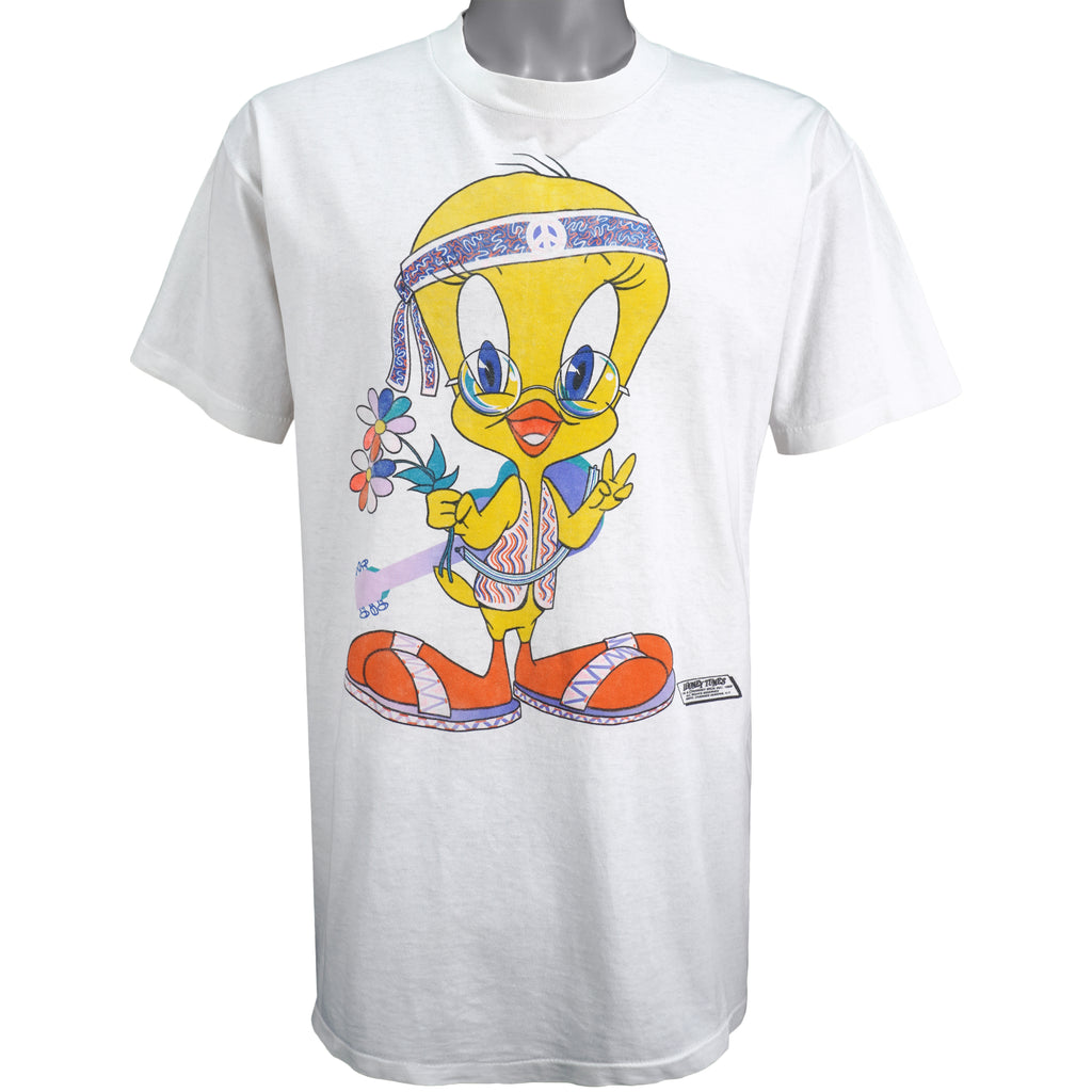 Vintage (Looney Tunes) - White Tweety Peace T-Shirt 1990s Large Vintage Retro
