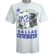 NFL (Front Pages) - Dallas Cowboys Grey T-Shirt 1994 Large Vintage Retro Football