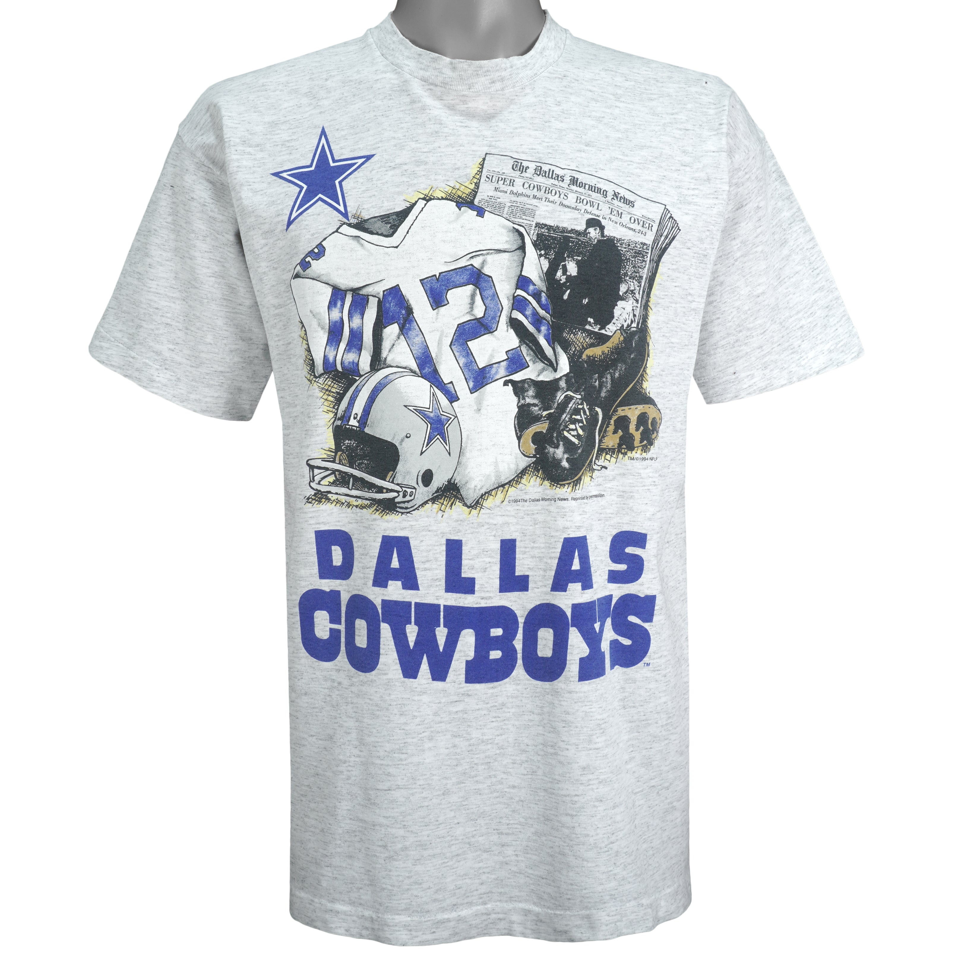 NFL (Front Pages) - Dallas Cowboys Grey T-Shirt 1994 Large Vintage Retro Football