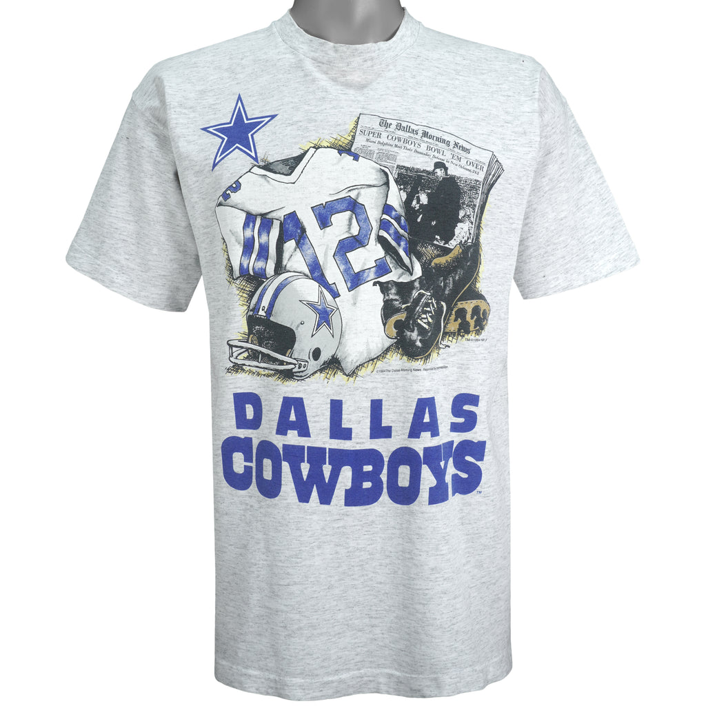 NFL (Front Pages) - Dallas Cowboys Grey T-Shirt 1994 Large Vintage Retro Football
