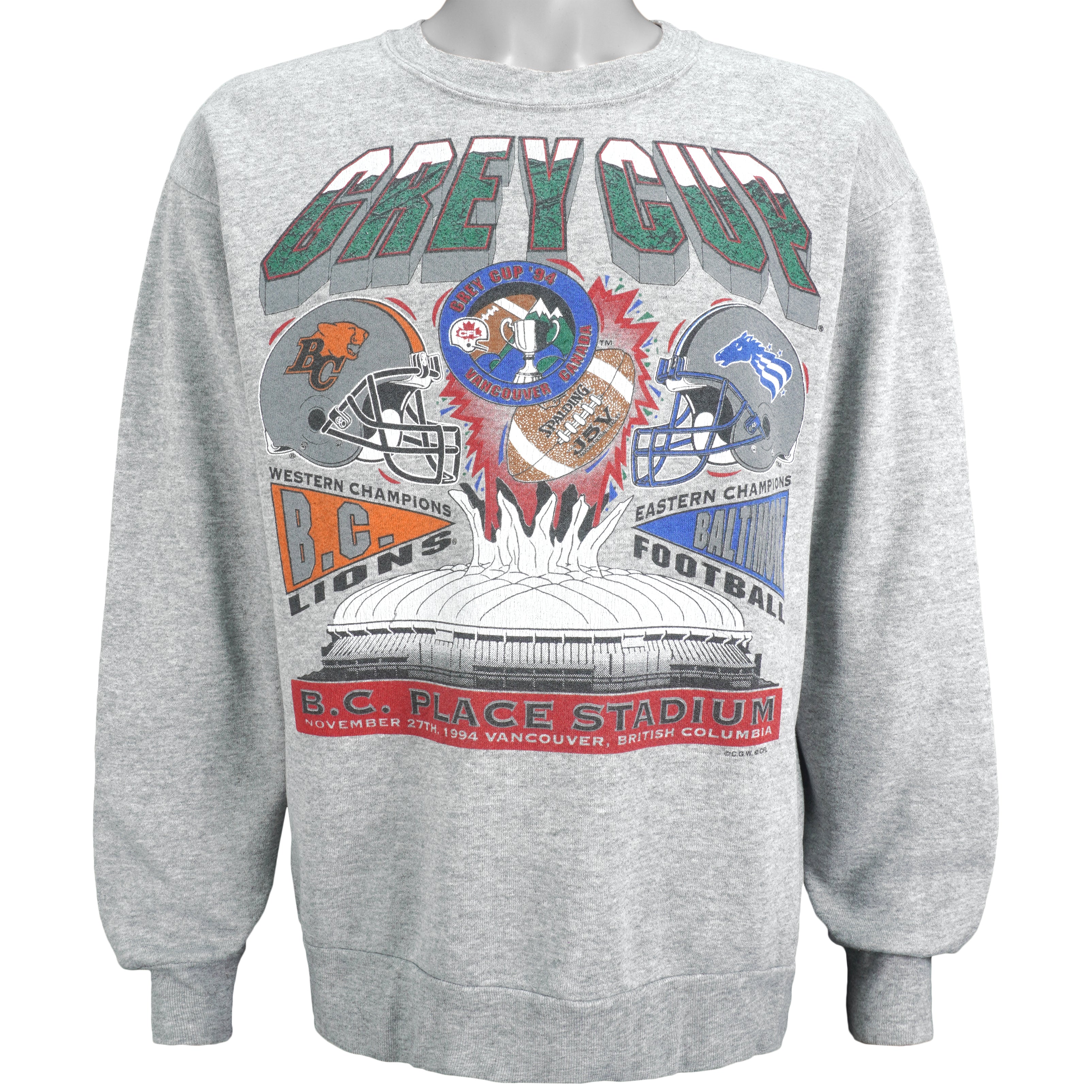 CFL - B.C. Lions VS Baltimore Football Grey Cup Championship Sweatshirt 1994 Medium Vintage Football