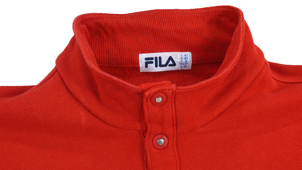 Fila - Red 1/4 Button Turtleneck Sweatshirt 1990s Medium Vintage Retro