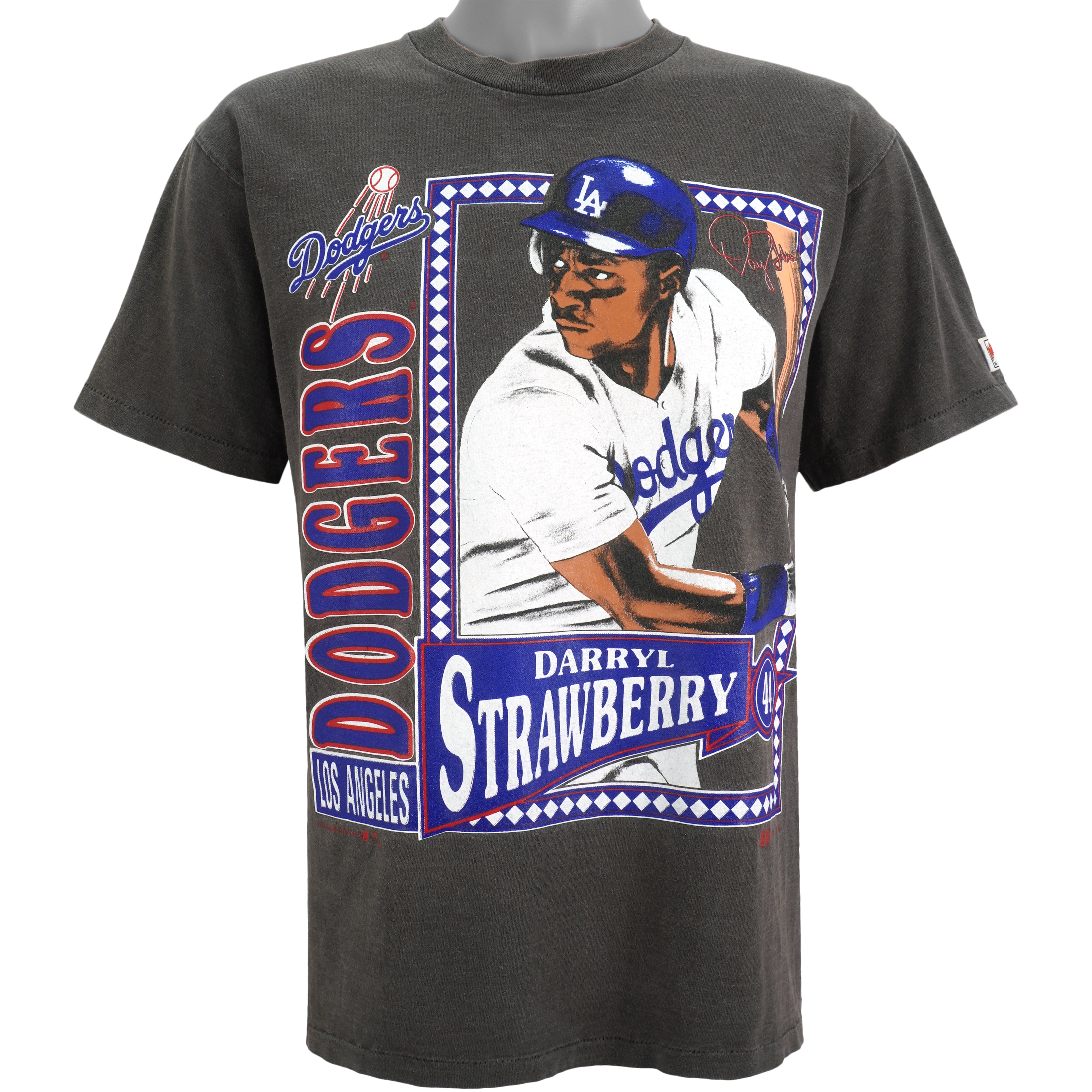 Vintage MLB (Nutmeg) - Dodgers Darryl Strawberry Stat T-Shirt 1990