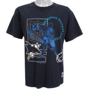 NHL (Logo 7) - San Jose Sharks Double Sided Printing T-Shirt 1991 Large Vintage Retro Hockey