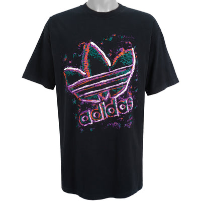 Adidas - Black Big Spell-Out & Logo T-Shirt 1990s X-Large