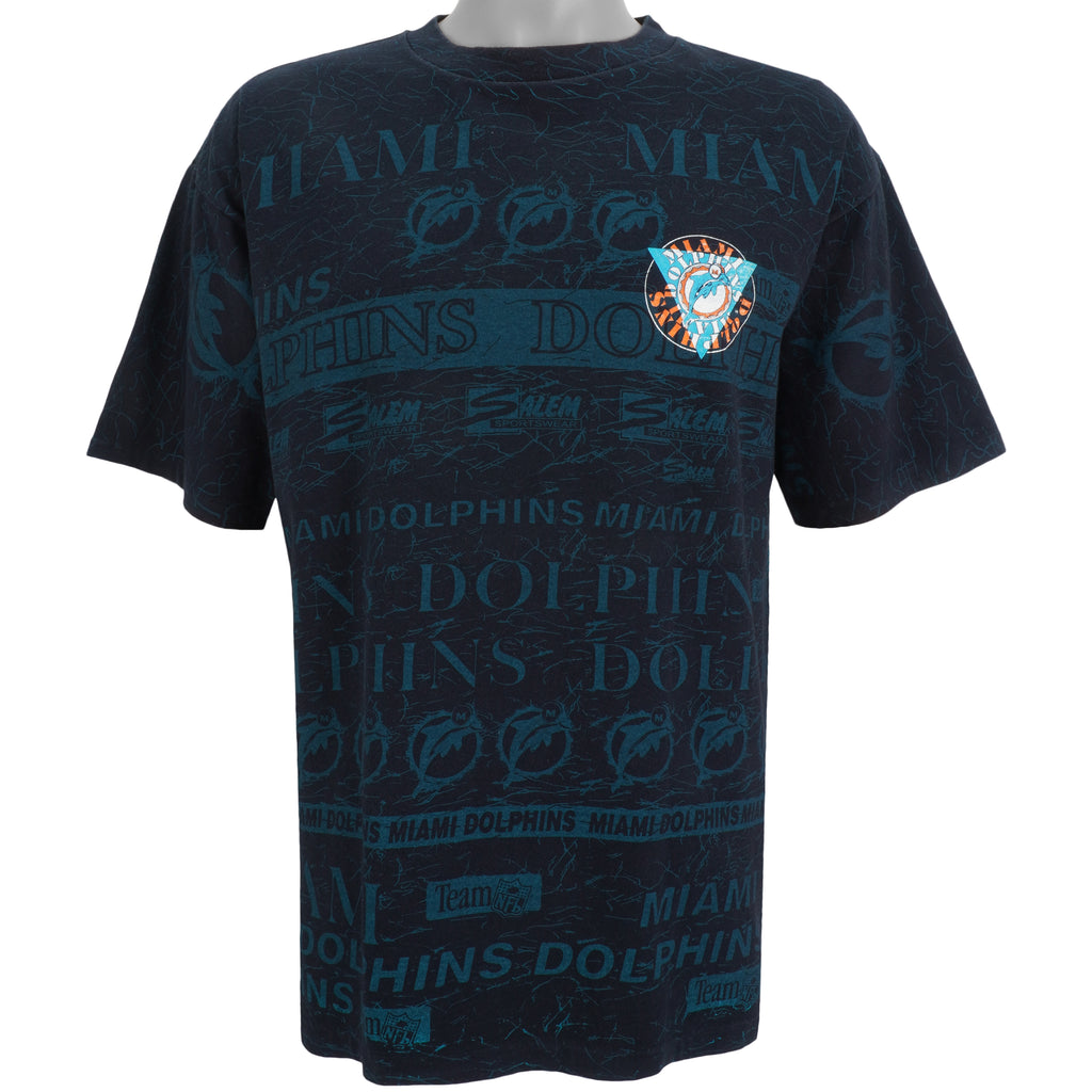NFL (Salem) - Miami Dolphins All Over Prints T-Shirt 1990s X-Large Vintage Retro Football